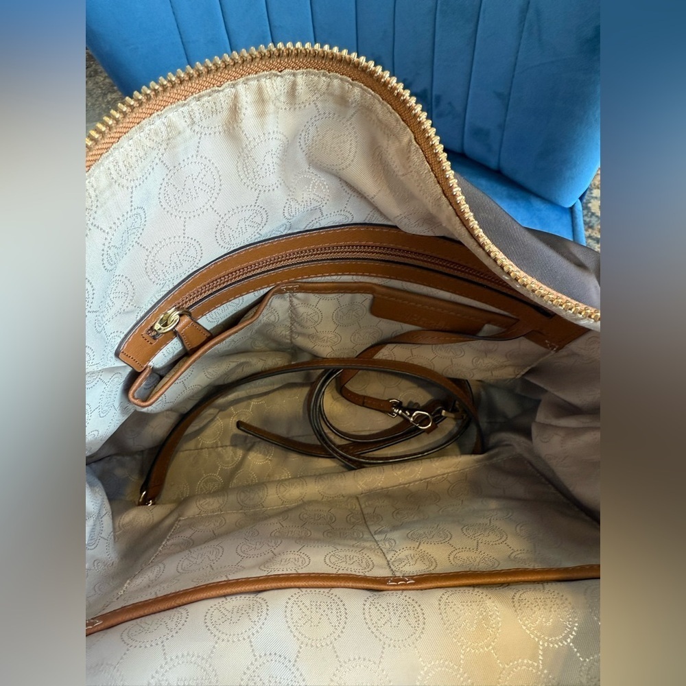 Michael Kors Brown Nylon & Leather Trim Shoulder Bag w/ Crossbody Strap - Picture 4 of 5